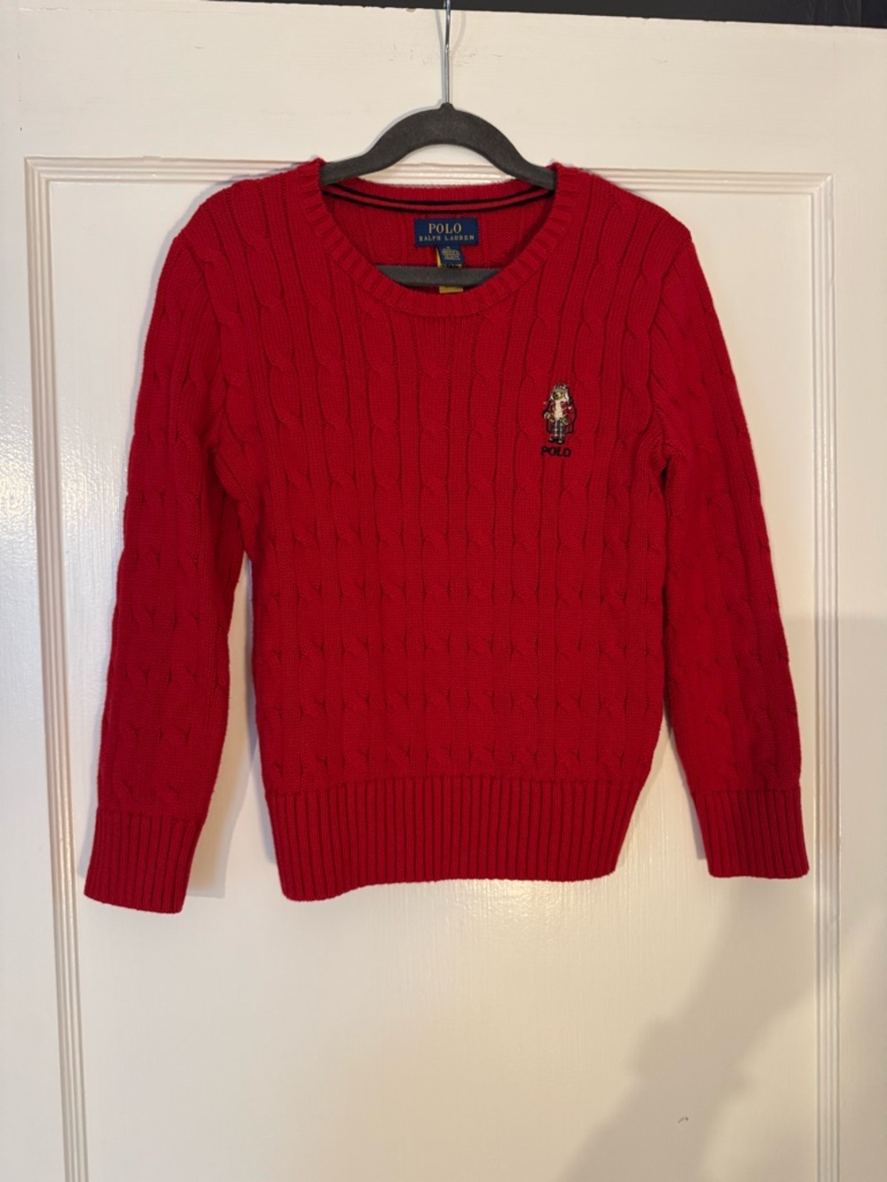Polo by Ralph Lauren Red Cable Knit Sweater with Navy Label